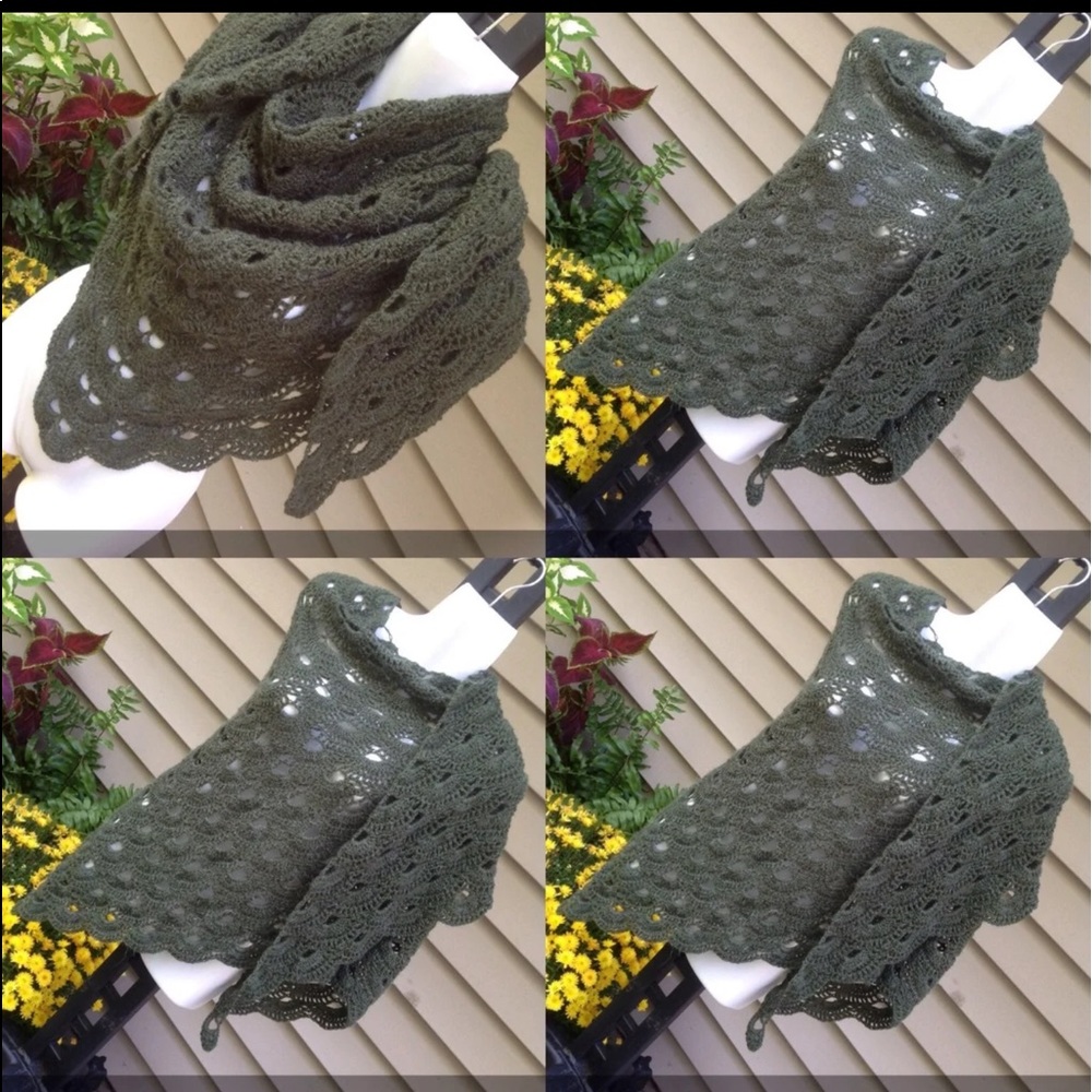 Scarf. Wrap. Shawl. Triangle Scarf. Khaki Green.